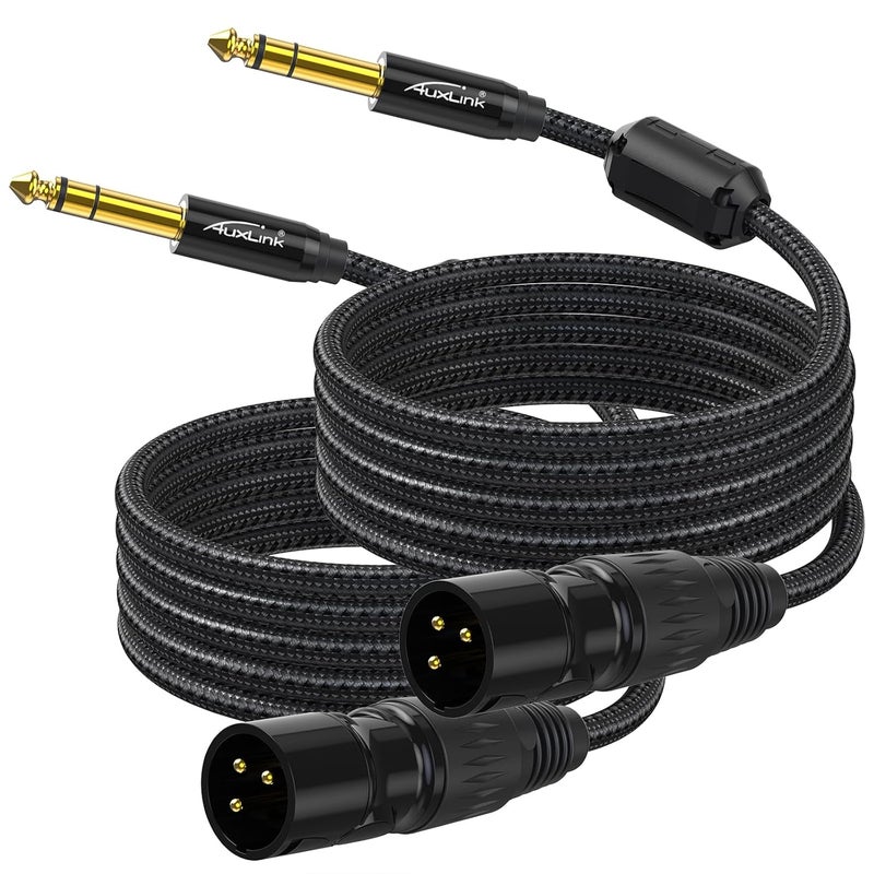 AuxLink XLR Male to 1/4, TRS to 6.35mm 15ft 2Packs Gold-Plated Connectors Nylon Braided, Quarter Inch to XLR Male Cable for Speakers, Mixers, Amplifiers - Image 1